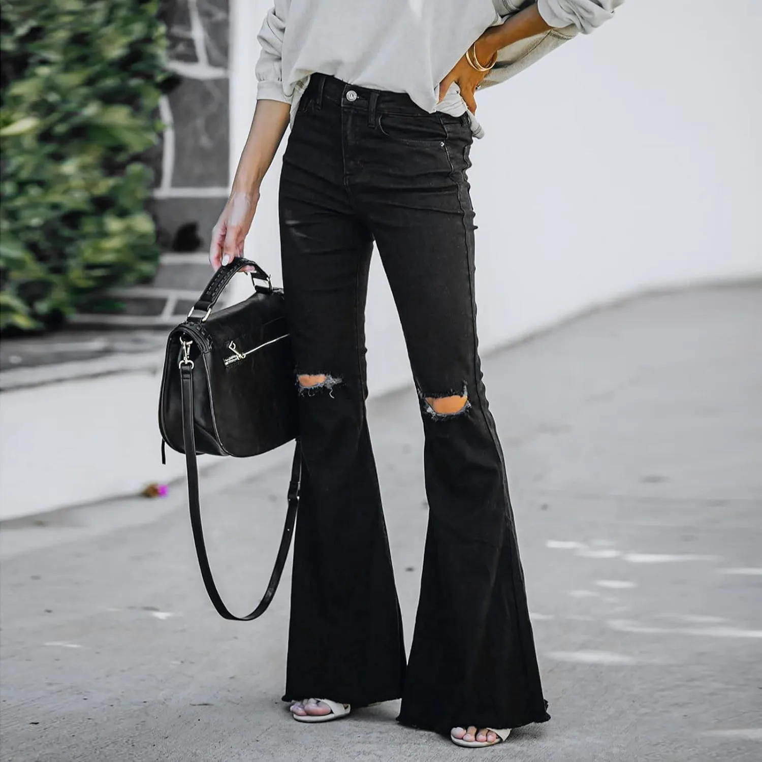 Womens Jeans High Waisted Stretchy Bell Bottom Jeans Ripped Skinny Flare Denim Pants Totally Shaping Bootcut Jeans