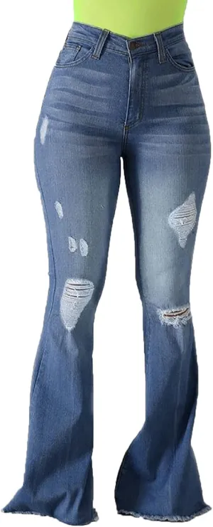 Womens Jeans High Waisted Stretchy Bell Bottom Jeans Ripped Skinny Flare Denim Pants Totally Shaping Bootcut Jeans