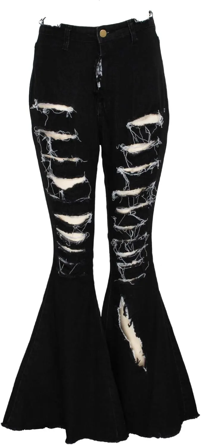 Womens Jeans High Waisted Stretchy Bell Bottom Jeans Ripped Skinny Flare Denim Pants Totally Shaping Bootcut Jeans