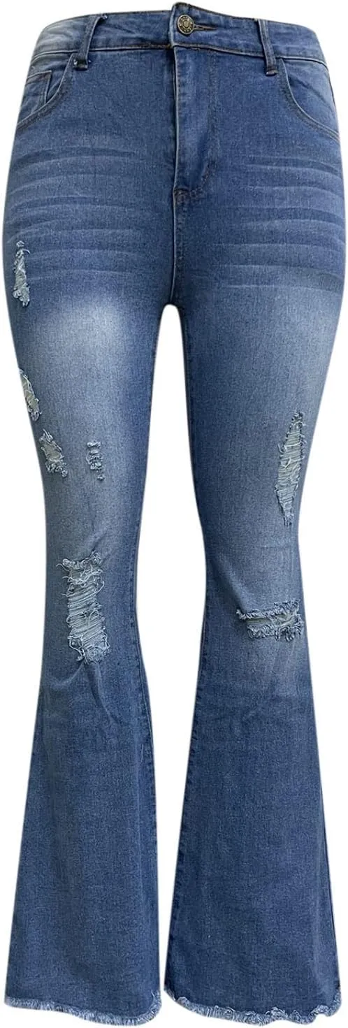 Womens Jeans High Waisted Stretchy Bell Bottom Jeans Ripped Skinny Flare Denim Pants Totally Shaping Bootcut Jeans