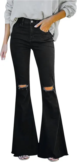 Womens Jeans High Waisted Stretchy Bell Bottom Jeans Ripped Skinny Flare Denim Pants Totally Shaping Bootcut Jeans