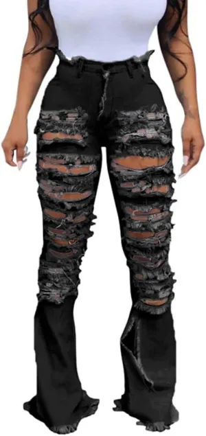 Womens Jeans High Waisted Stretchy Bell Bottom Jeans Ripped Skinny Flare Denim Pants Totally Shaping Bootcut Jeans