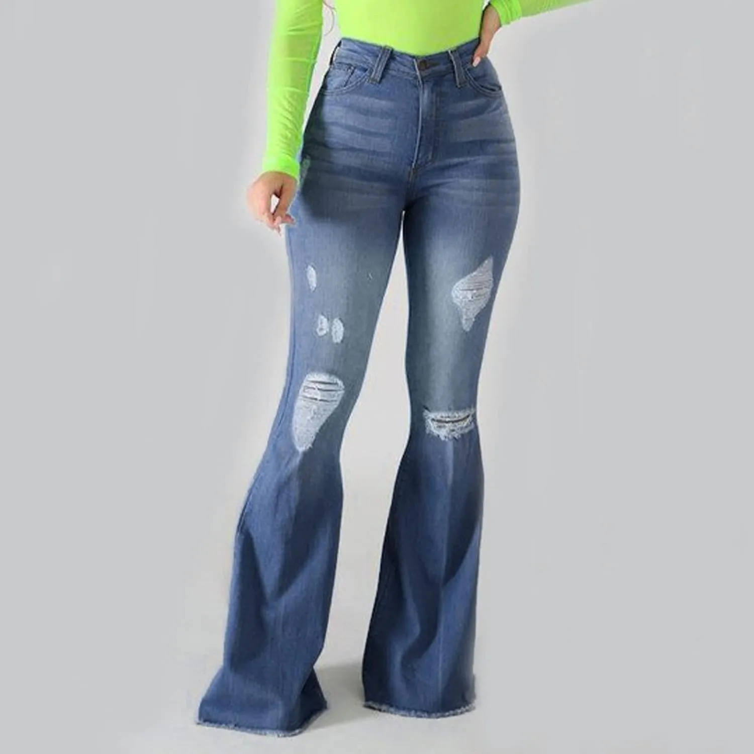 Womens Jeans High Waisted Stretchy Bell Bottom Jeans Ripped Skinny Flare Denim Pants Totally Shaping Bootcut Jeans