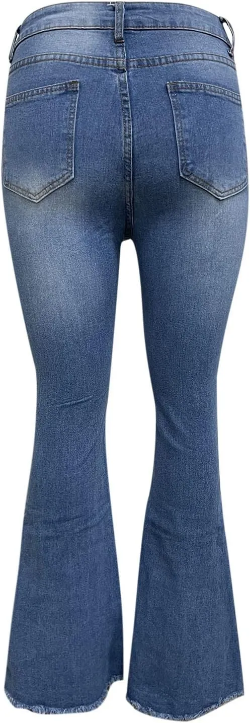 Womens Jeans High Waisted Stretchy Bell Bottom Jeans Ripped Skinny Flare Denim Pants Totally Shaping Bootcut Jeans