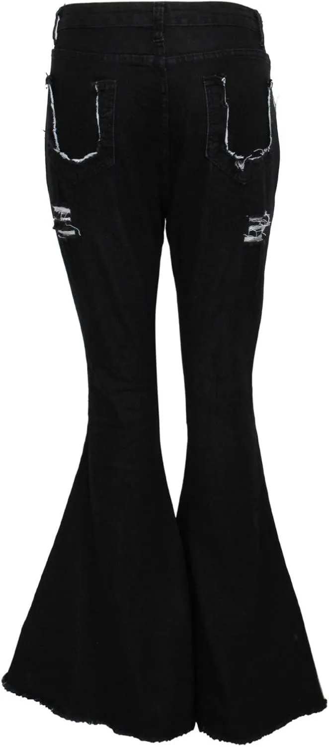 Womens Jeans High Waisted Stretchy Bell Bottom Jeans Ripped Skinny Flare Denim Pants Totally Shaping Bootcut Jeans