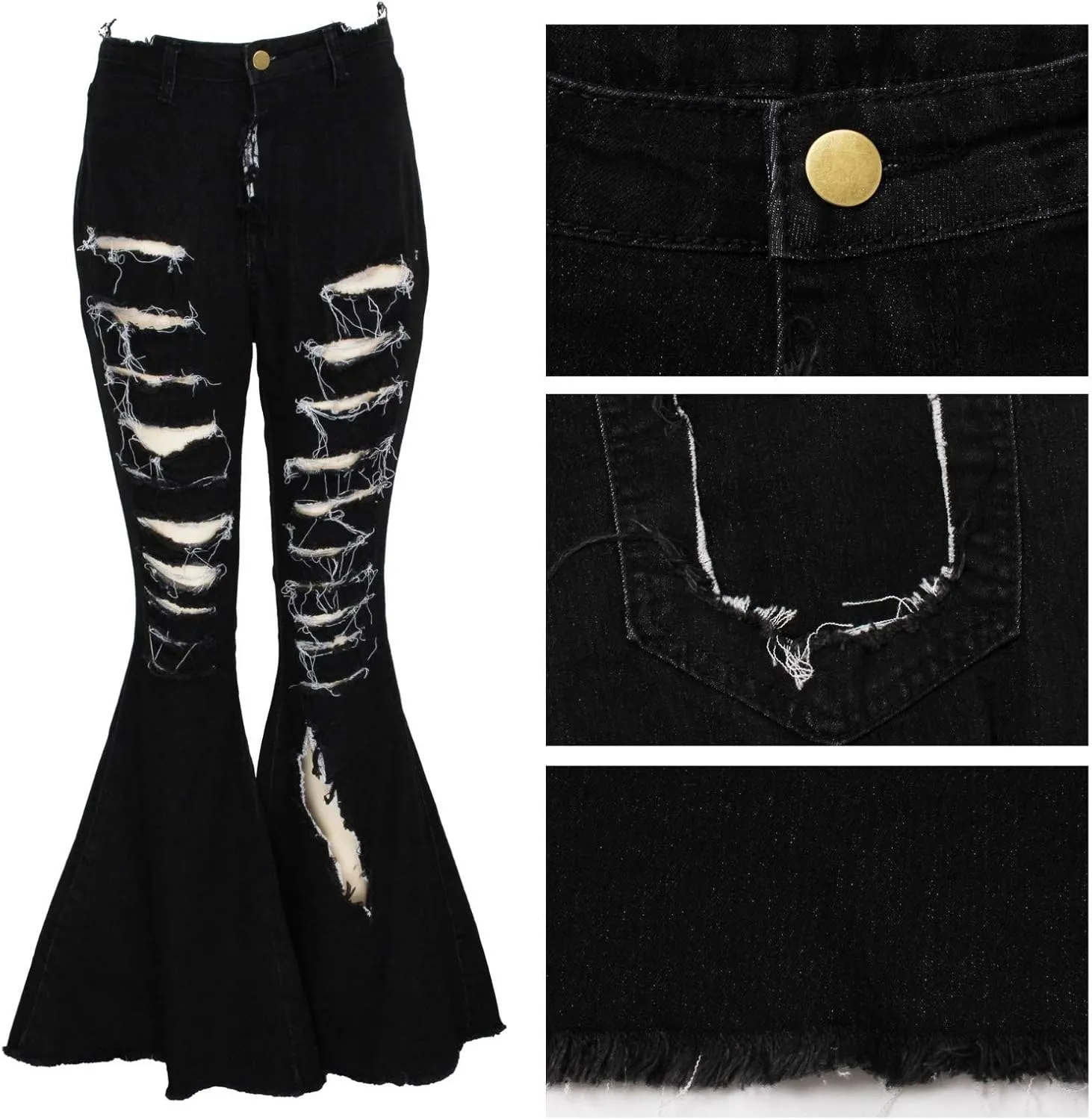 Womens Jeans High Waisted Stretchy Bell Bottom Jeans Ripped Skinny Flare Denim Pants Totally Shaping Bootcut Jeans