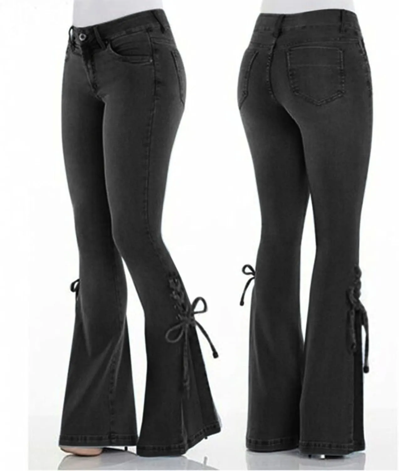 Womens Jeans Up Mid Pants Waisted Trousers Jeans Lace Poket Denim Women's Jeans Jeans for Women Trendy Black Pants