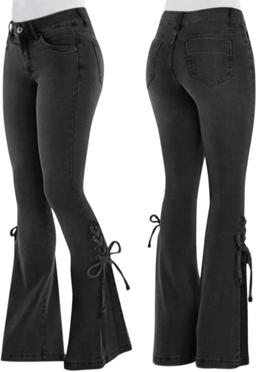 Womens Jeans Up Mid Pants Waisted Trousers Jeans Lace Poket Denim Women's Jeans Jeans for Women Trendy Black Pants