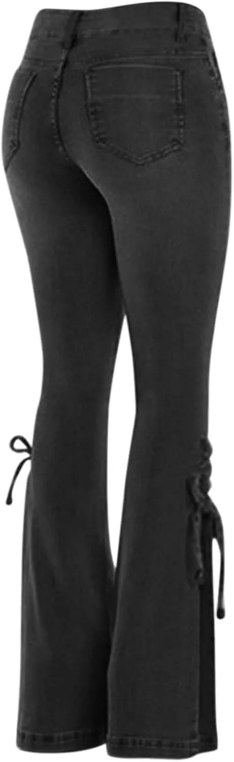 Womens Jeans Up Mid Pants Waisted Trousers Jeans Lace Poket Denim Women's Jeans Jeans for Women Trendy Black Pants