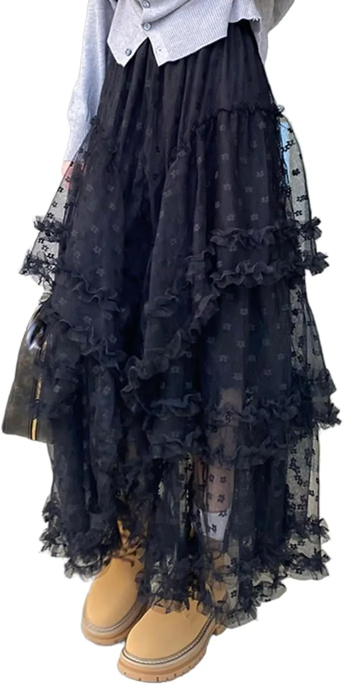 Women's Lace Skirt A-line Puffy Cake Long Tutu Skirts
