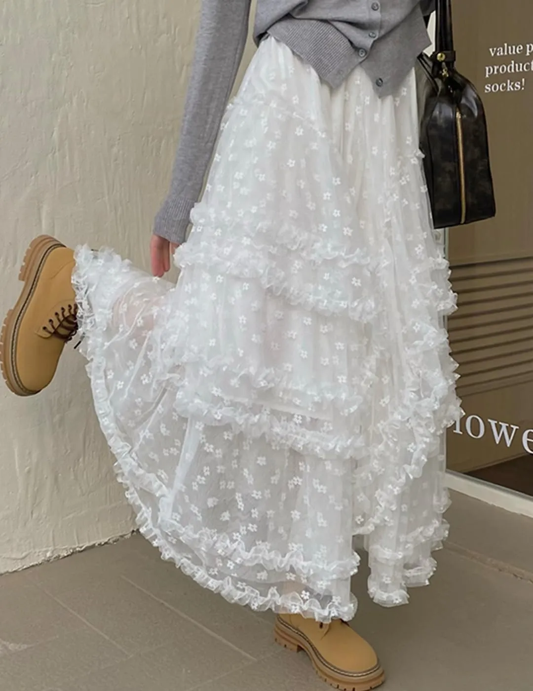 Women's Lace Skirt A-line Puffy Cake Long Tutu Skirts