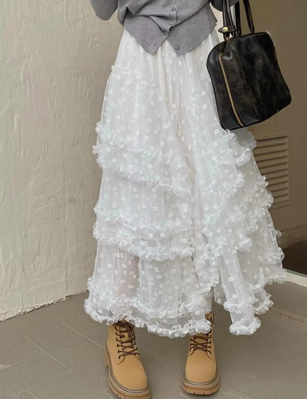 Women's Lace Skirt A-line Puffy Cake Long Tutu Skirts