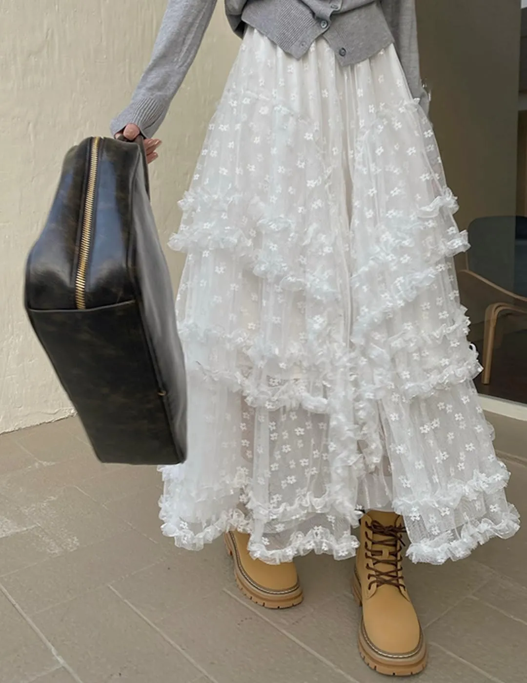 Women's Lace Skirt A-line Puffy Cake Long Tutu Skirts