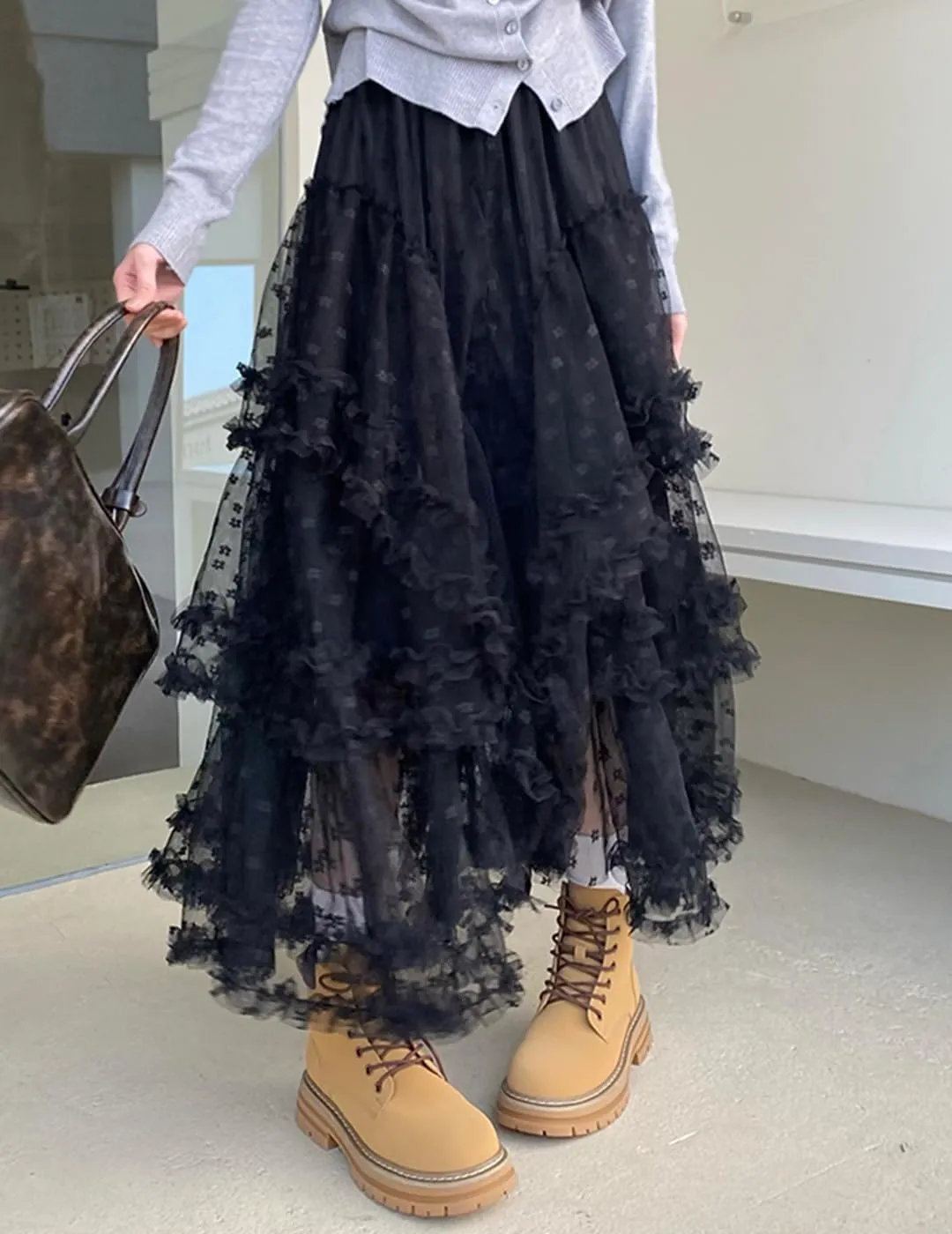 Women's Lace Skirt A-line Puffy Cake Long Tutu Skirts