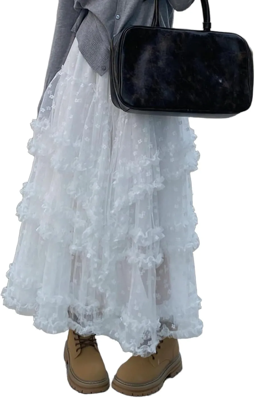 Women's Lace Skirt A-line Puffy Cake Long Tutu Skirts