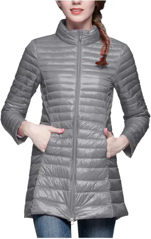 Women's Lightweight Packable Down Jacket Quilted Puffer Coat with Stand Collar