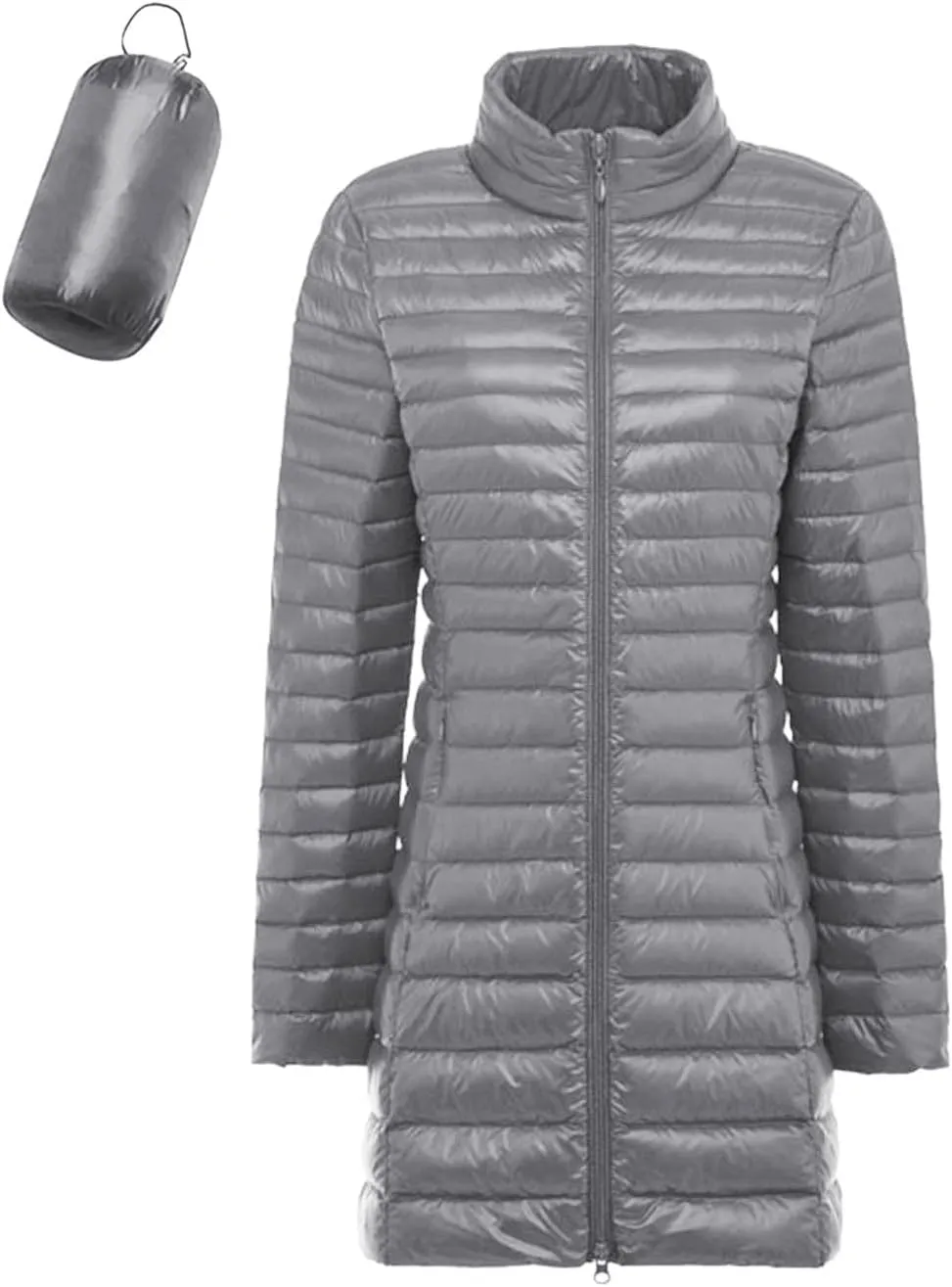 Women's Lightweight Packable Down Jacket Quilted Puffer Coat with Stand Collar
