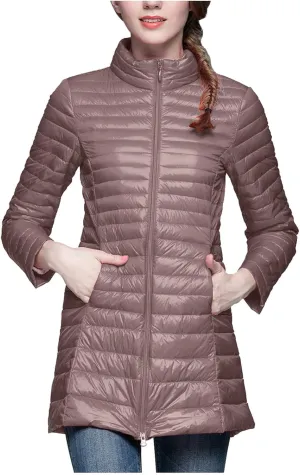 Women's Lightweight Packable Down Jacket Quilted Puffer Coat with Stand Collar