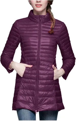 Women's Lightweight Packable Down Jacket Quilted Puffer Coat with Stand Collar