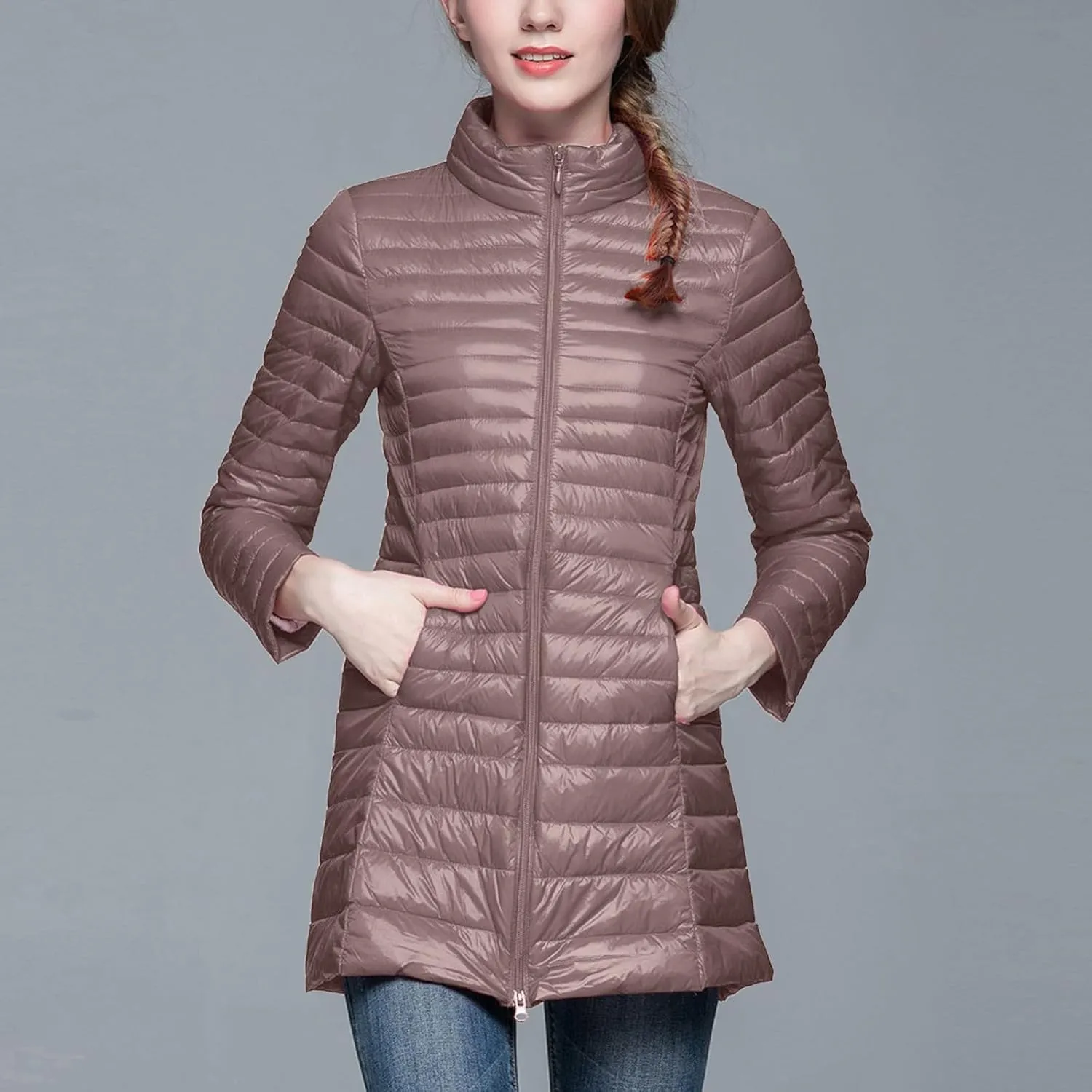Women's Lightweight Packable Down Jacket Quilted Puffer Coat with Stand Collar