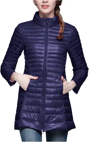 Women's Lightweight Packable Down Jacket Quilted Puffer Coat with Stand Collar