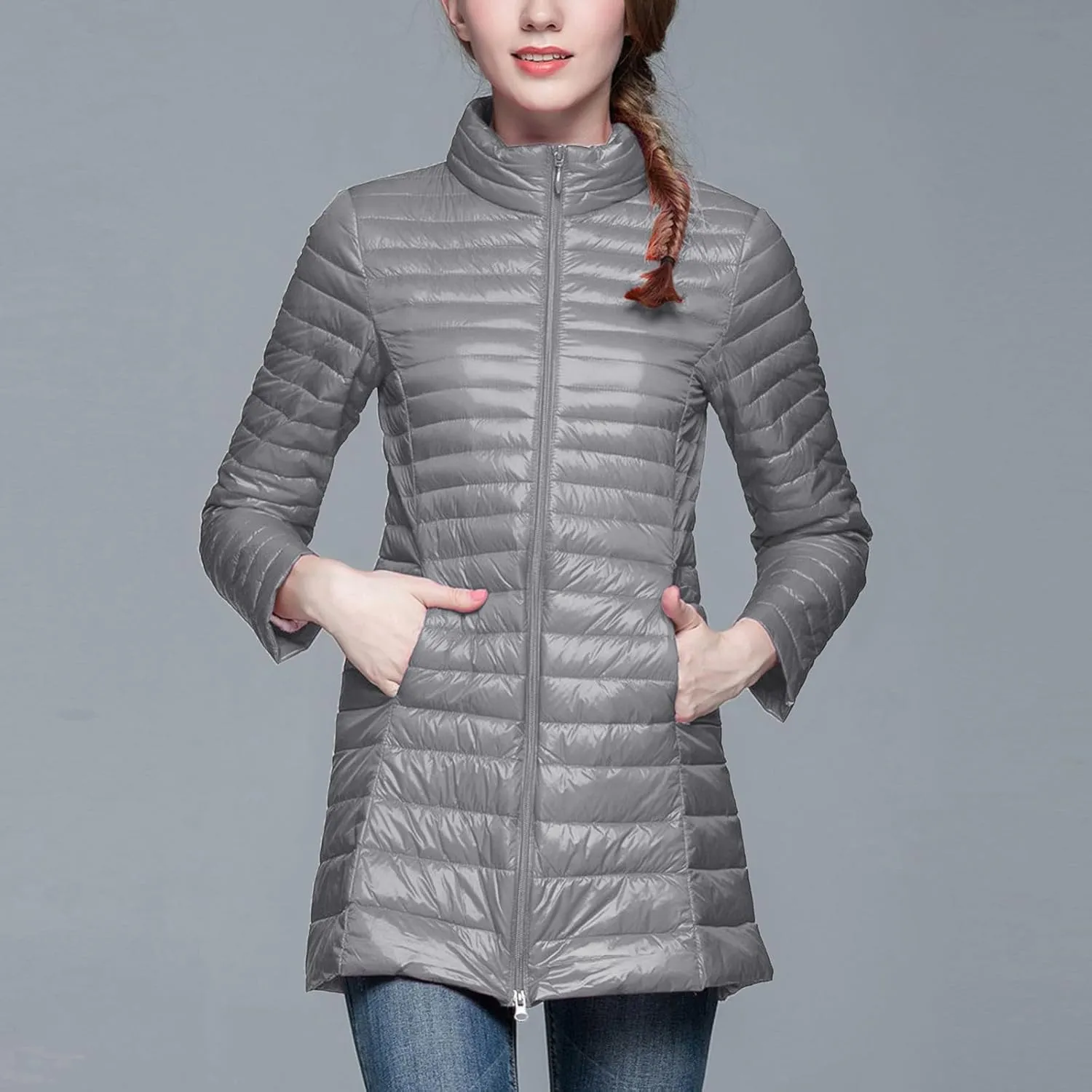 Women's Lightweight Packable Down Jacket Quilted Puffer Coat with Stand Collar