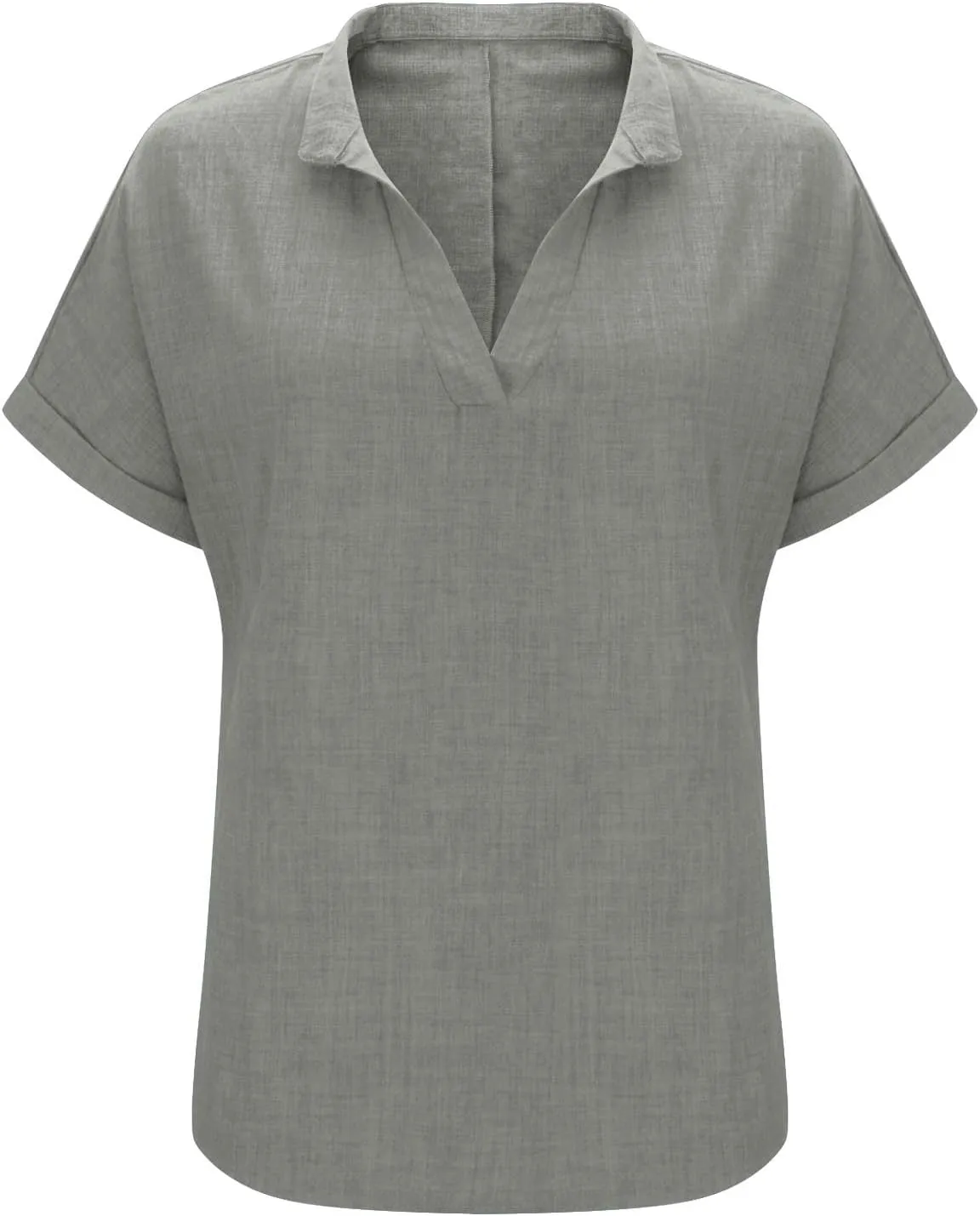 Women's Linen Shirts Short Sleeve Summer Tops V Neck Casual Blouses Loose Fit Tunic Tops Comfy Tshirts Cruise Wear