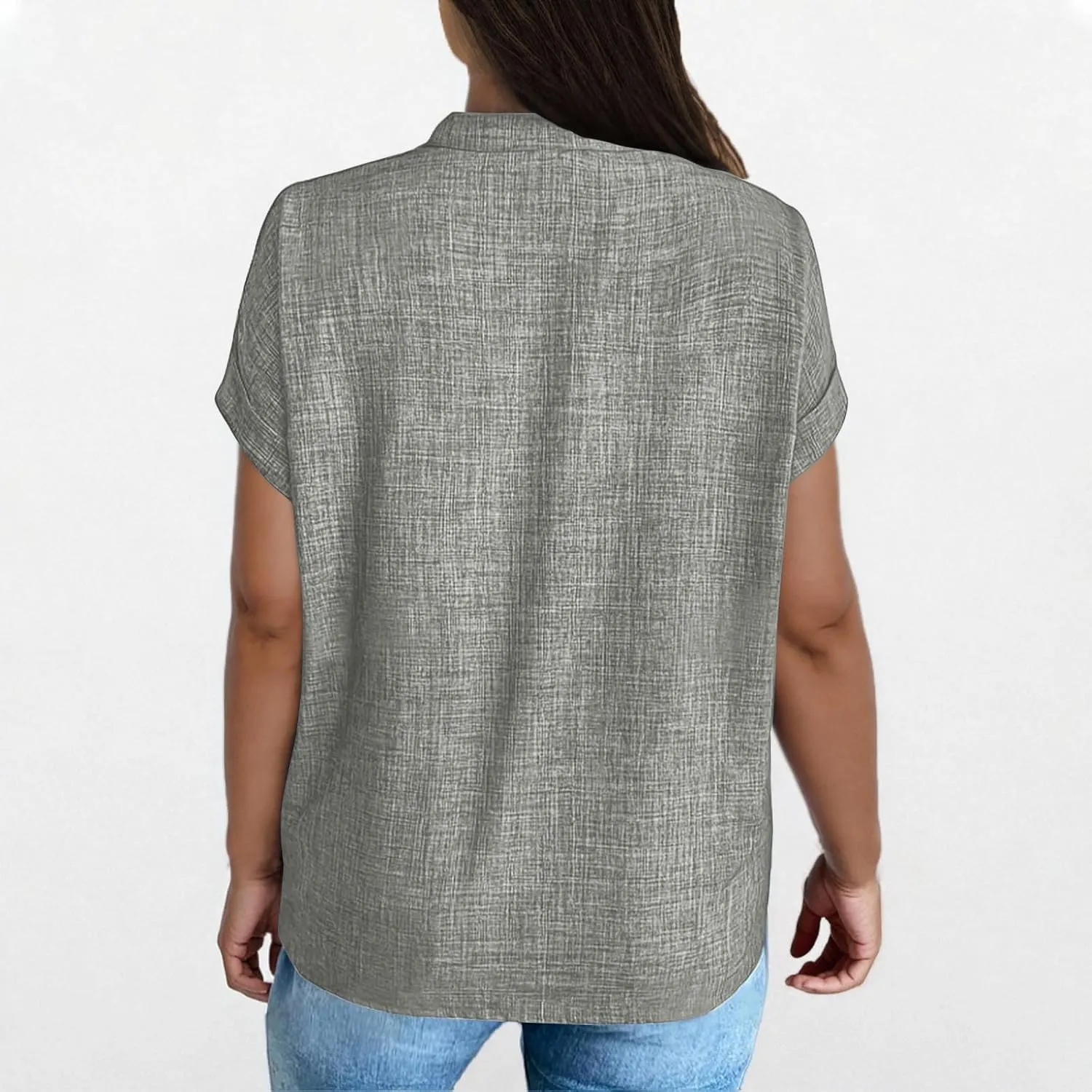 Women's Linen Shirts Short Sleeve Summer Tops V Neck Casual Blouses Loose Fit Tunic Tops Comfy Tshirts Cruise Wear