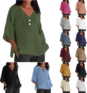 Women's Linen Short Sleeve Top - Breathable Summer Shirt for Women, Soft & Lightweight, Versatile Casual Beach Tee