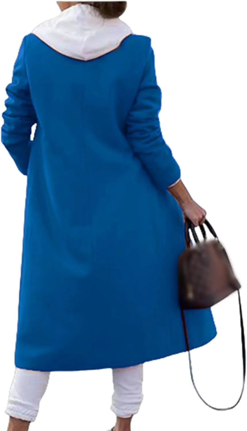 Women's Long Coat Wool Blend Trench Jacket Lapel Collar Double Breasted Peacoat Thick Warm Winter Outwear with Pocket