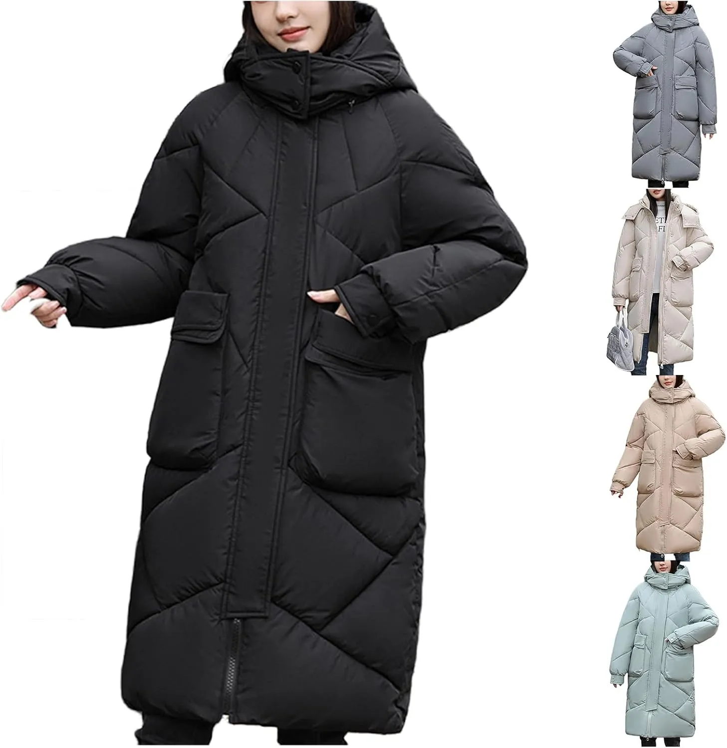 Womens Long Down Puffer Jacket Water-Resistant Longer Length Parka Jacket with Oversized Packets