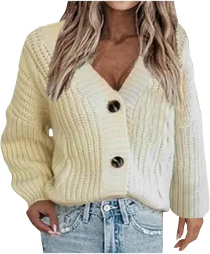 Womens Long Sleeve Cardigans Button Down Chunky Knit Sweaters Casual V Neck Shirts Loose Fit Jumpers Winter Coats