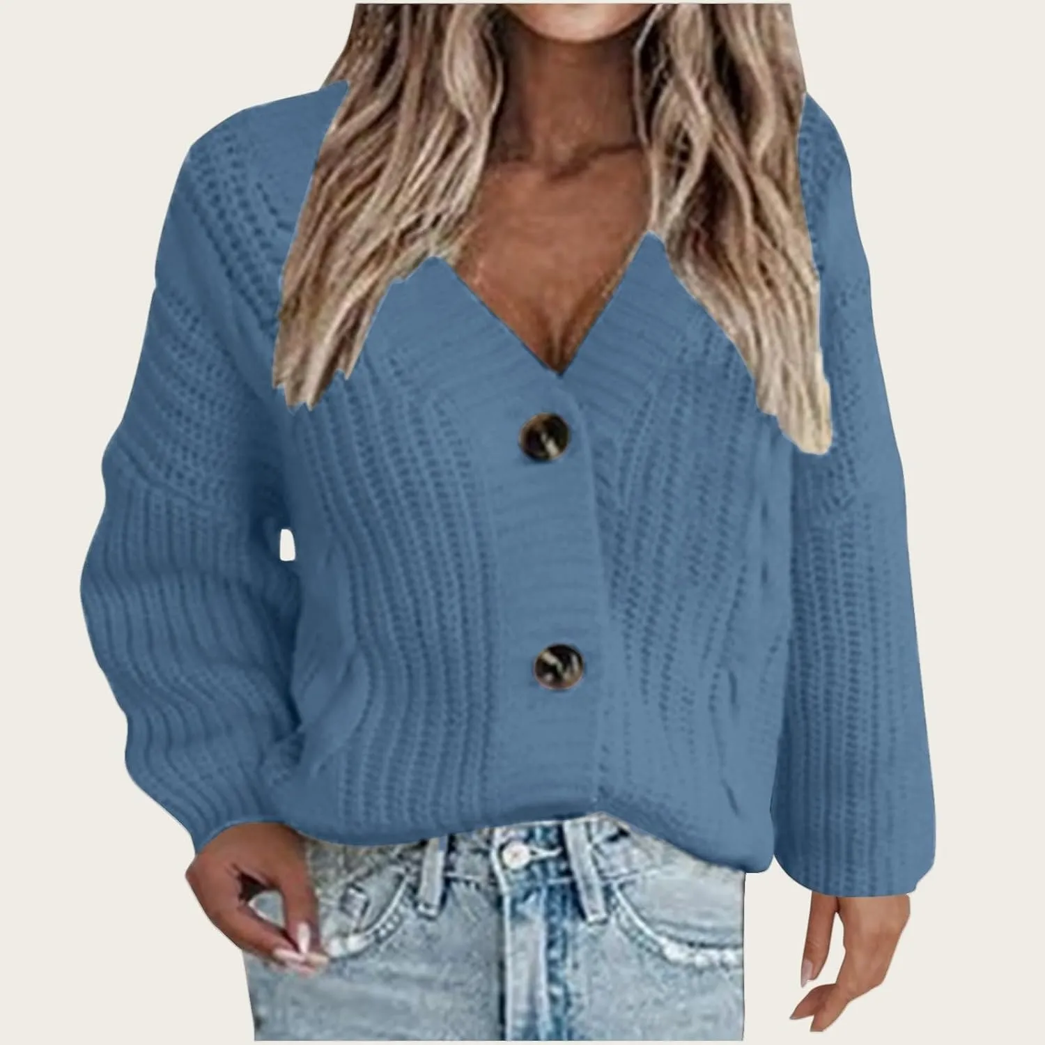 Womens Long Sleeve Cardigans Button Down Chunky Knit Sweaters Casual V Neck Shirts Loose Fit Jumpers Winter Coats