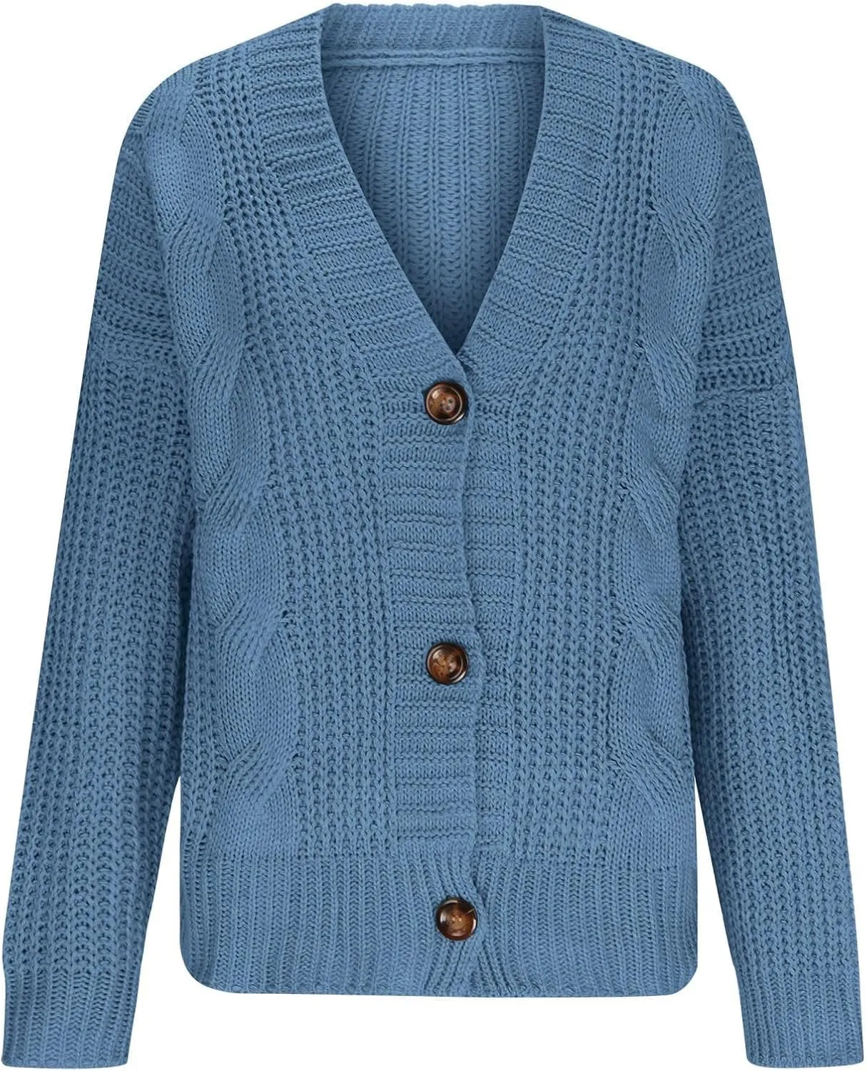 Womens Long Sleeve Cardigans Button Down Chunky Knit Sweaters Casual V Neck Shirts Loose Fit Jumpers Winter Coats