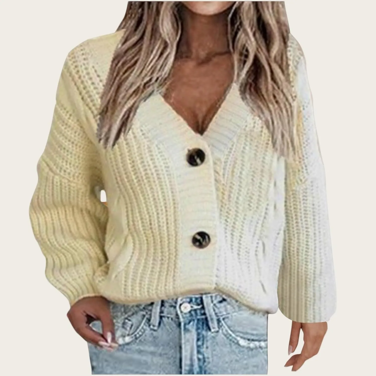 Womens Long Sleeve Cardigans Button Down Chunky Knit Sweaters Casual V Neck Shirts Loose Fit Jumpers Winter Coats