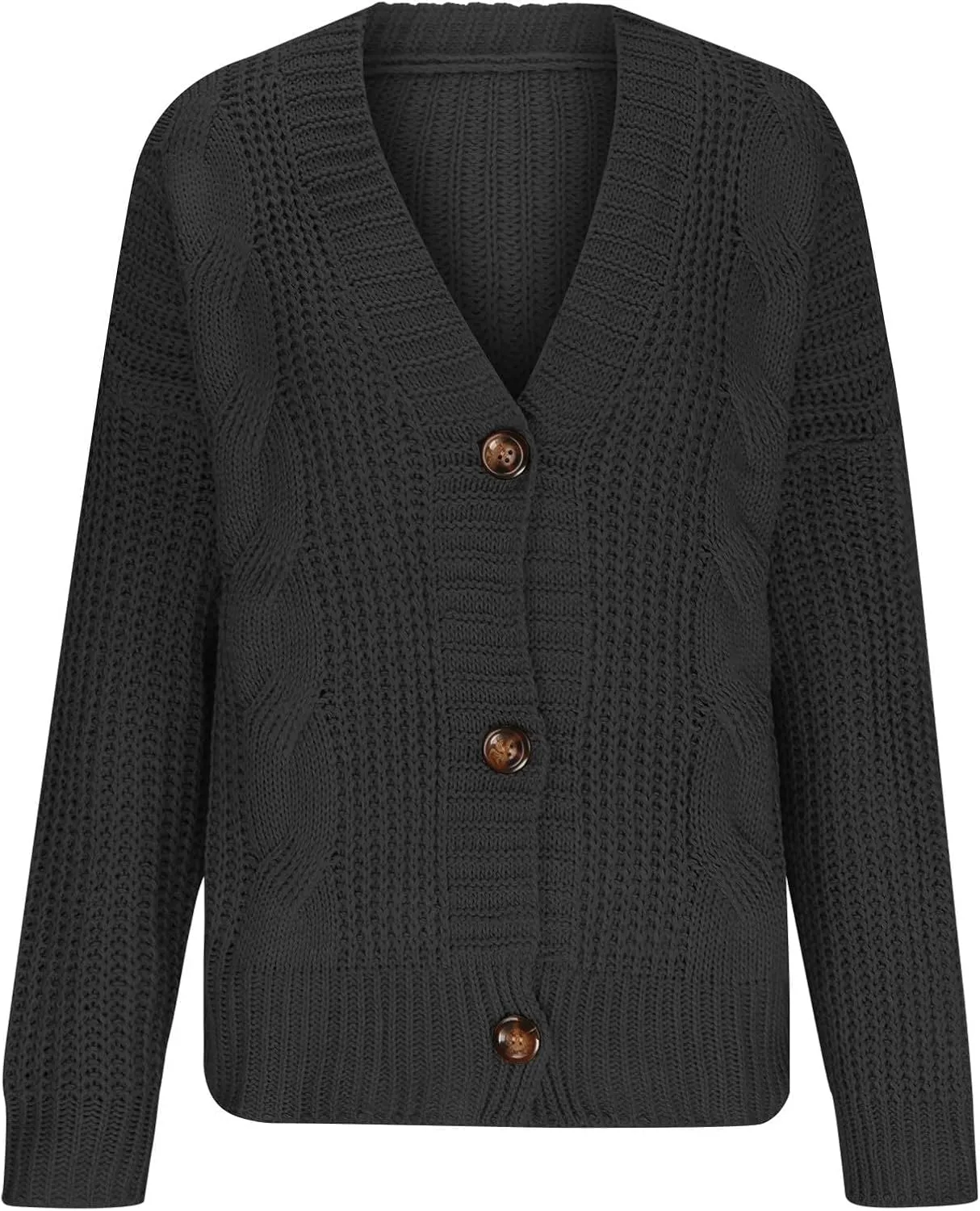 Womens Long Sleeve Cardigans Button Down Chunky Knit Sweaters Casual V Neck Shirts Loose Fit Jumpers Winter Coats