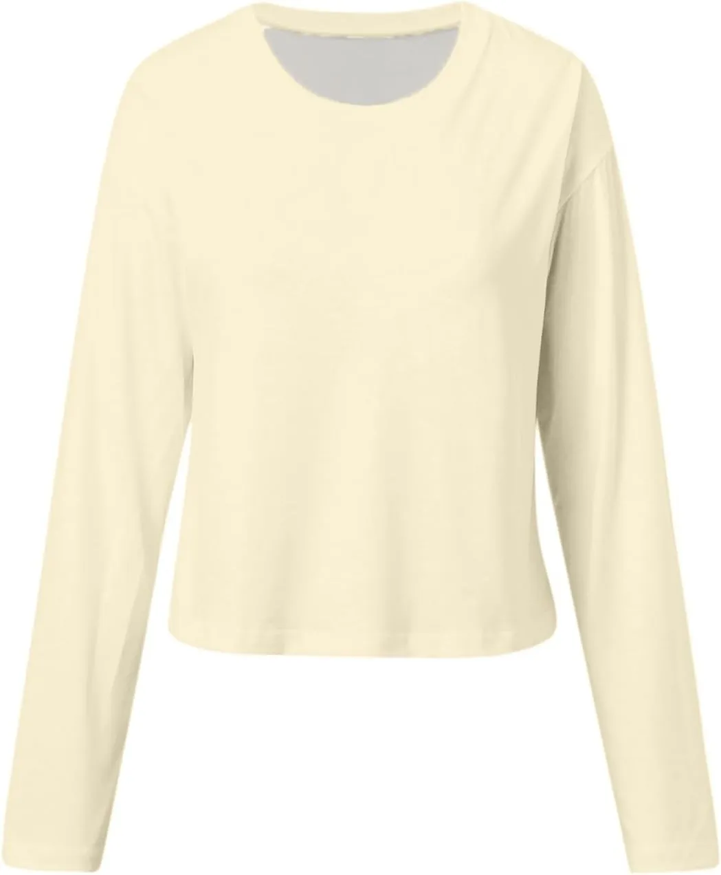 Womens Long Sleeve Cropped T-Shirts Round Neck Drop Shoulder Crop Sweatshirts Solid Casual Crop Tops