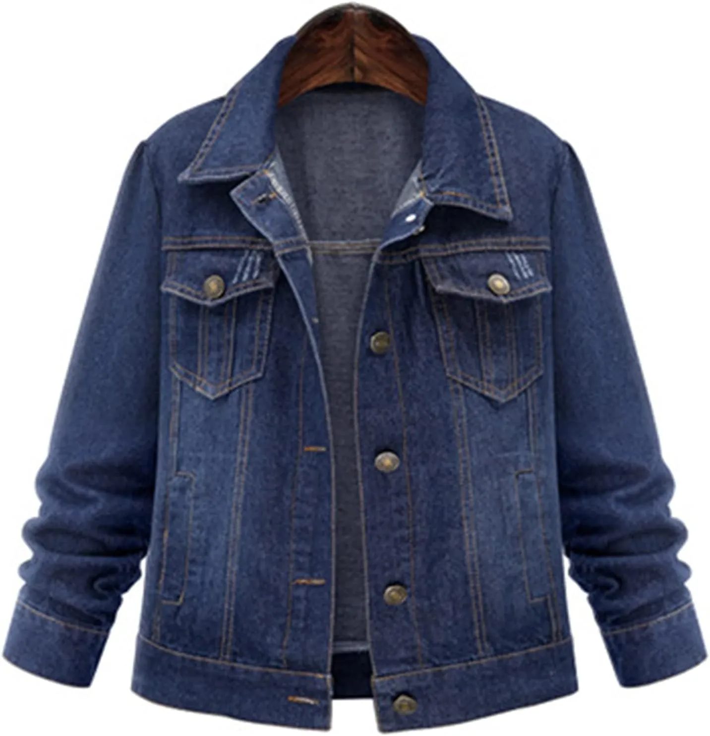 Women's Long Sleeve Denim Jackets Basic Button Down Jean Jacket Oversize Vintage Classic Loose Jean Trucker Jacket