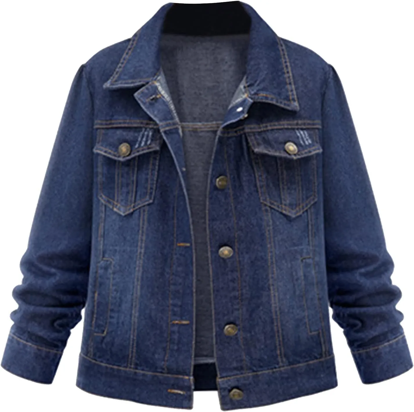 Women's Long Sleeve Denim Jackets Basic Button Down Jean Jacket Oversize Vintage Classic Loose Jean Trucker Jacket