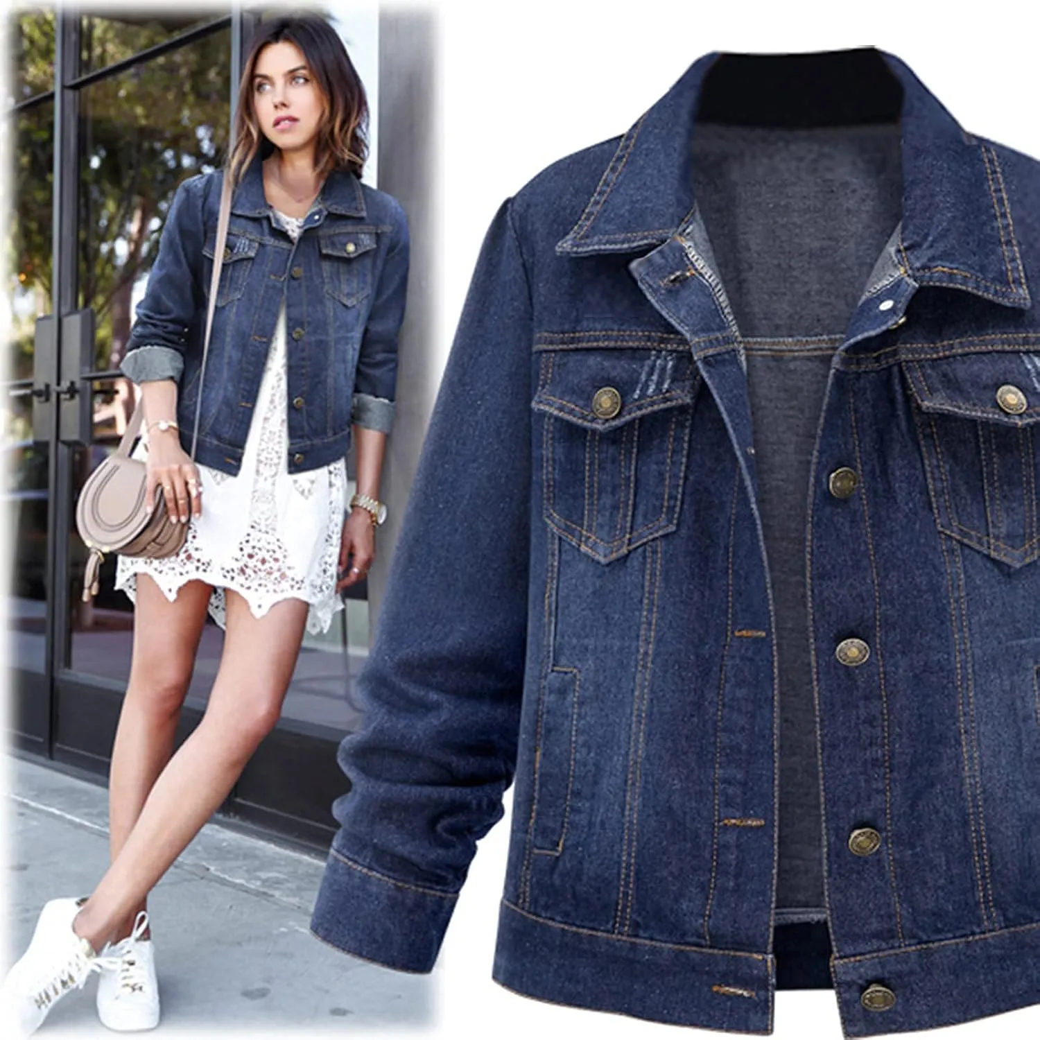 Women's Long Sleeve Denim Jackets Basic Button Down Jean Jacket Oversize Vintage Classic Loose Jean Trucker Jacket