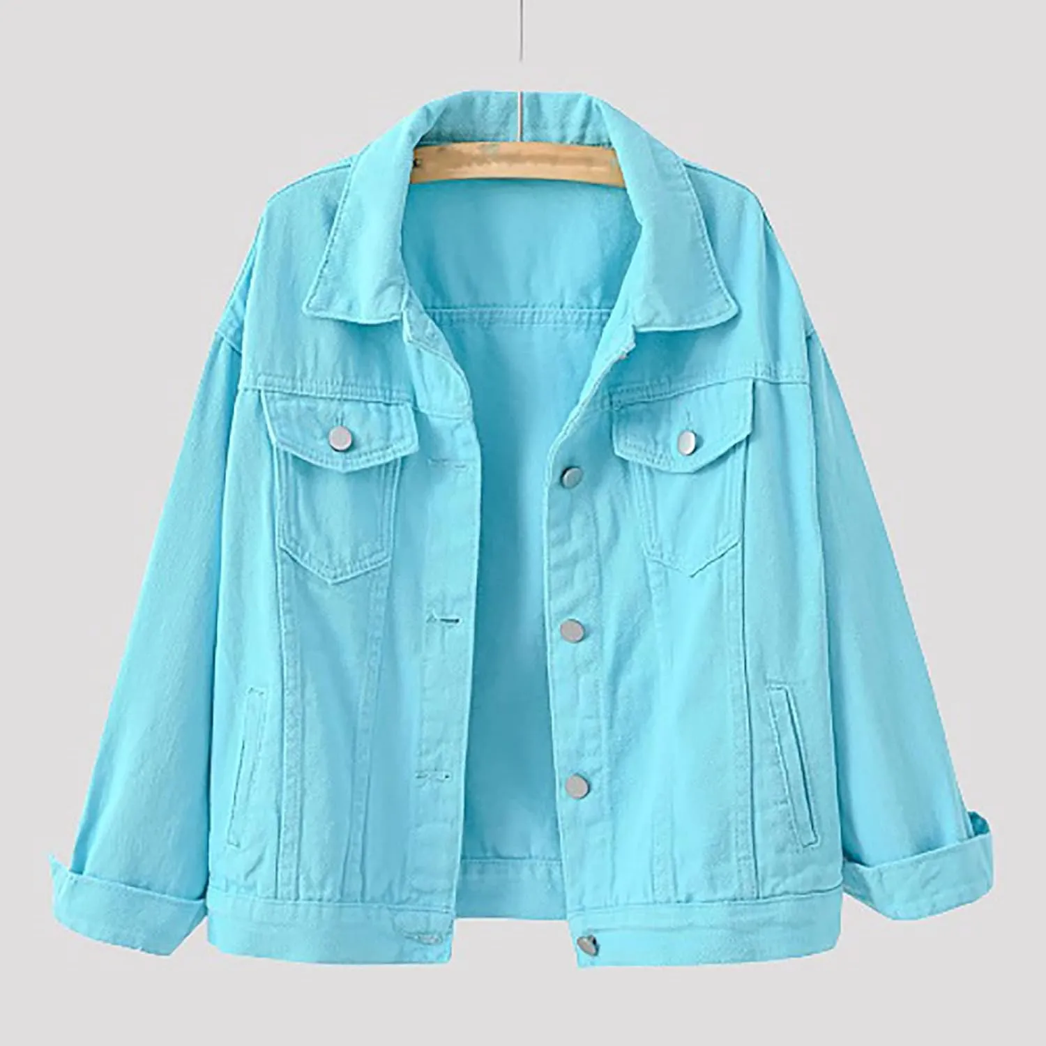 Womens Long Sleeve Denim Jackets Button Down Cropped Trucker Jean Jackets Coats Fashion Y2k Outerwear Fall Outfits