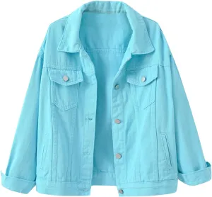 Womens Long Sleeve Denim Jackets Button Down Cropped Trucker Jean Jackets Coats Fashion Y2k Outerwear Fall Outfits