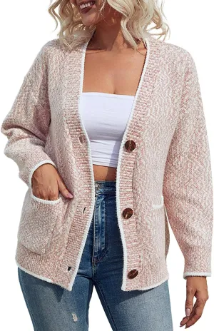 Womens Long Sleeve Open Front Cardigan 2023 Fall winter Casual Loose Button Down Lapel Knit Sweater Coat with Pockets