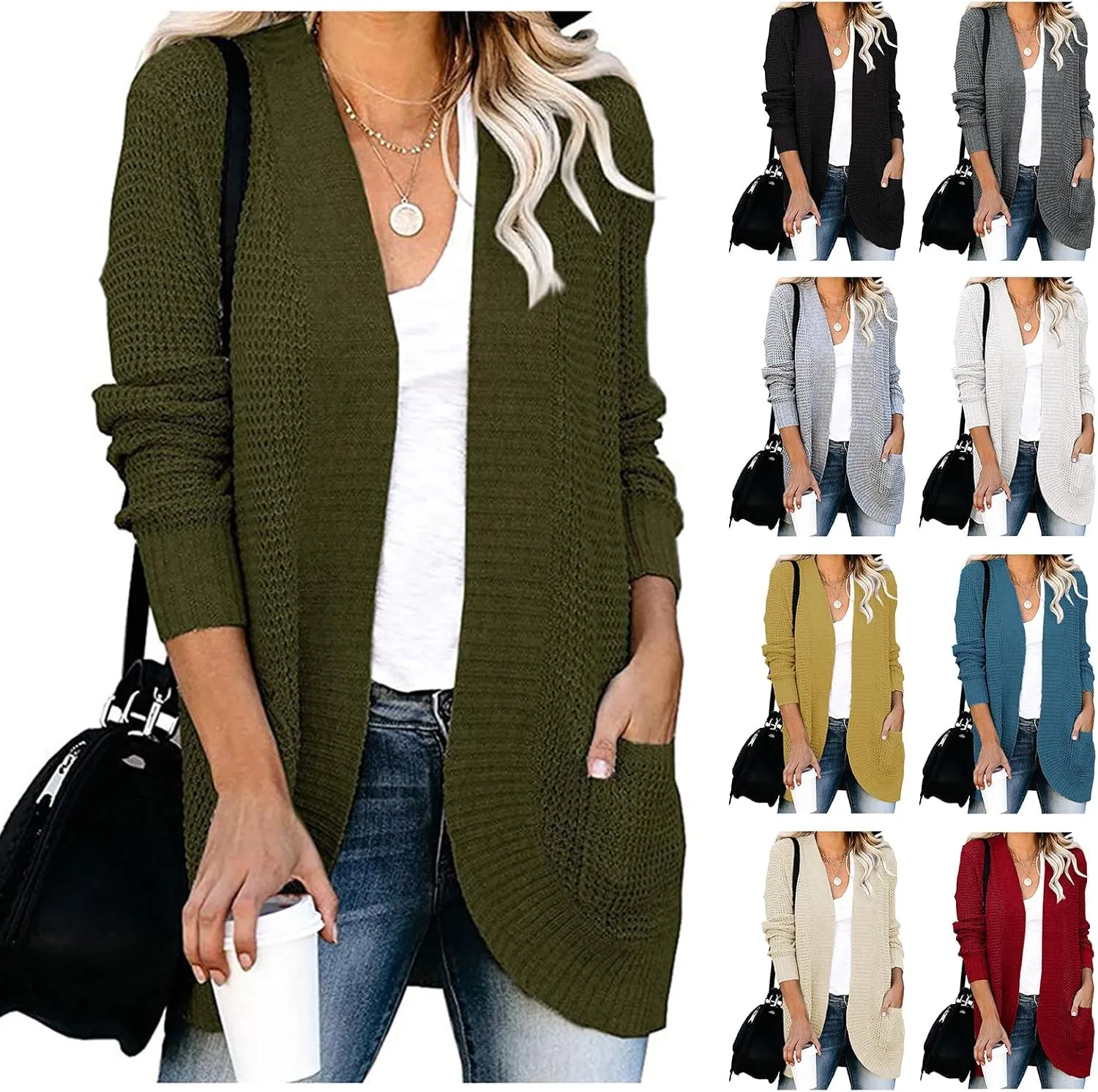 Womens Loose Open Front Cardigan Lightweight Long Sleeve Knit Sweaters Oversized Soft Sweatshirt