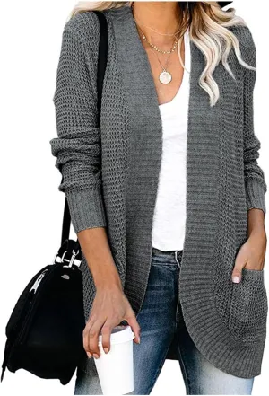 Womens Loose Open Front Cardigan Lightweight Long Sleeve Knit Sweaters Oversized Soft Sweatshirt