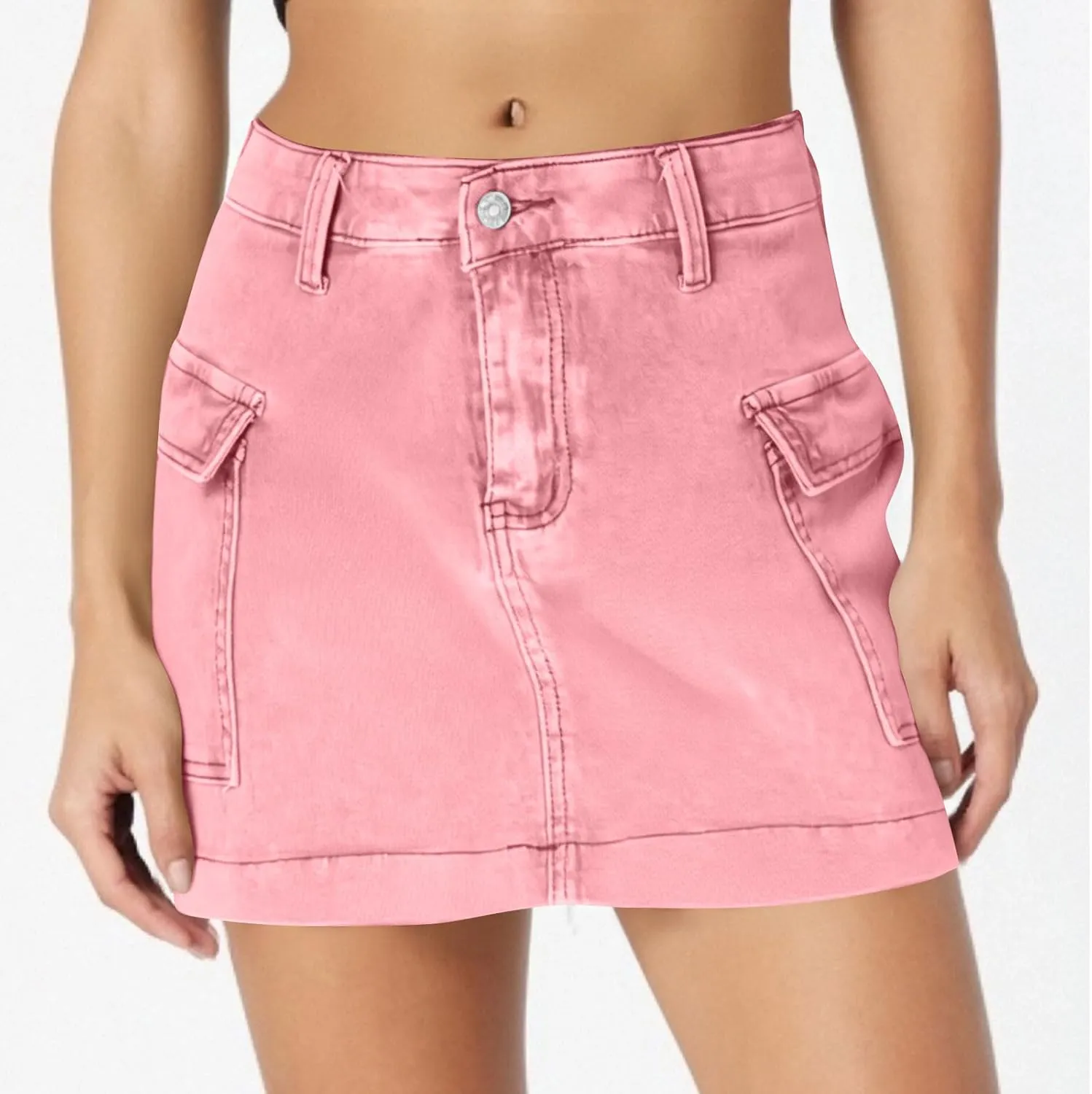 Women's Low Waist Button Bodycon Mini Cargo Denim Skirt with Pocket 2025 Summer Trendy Stretchy Short Pencil Skirts