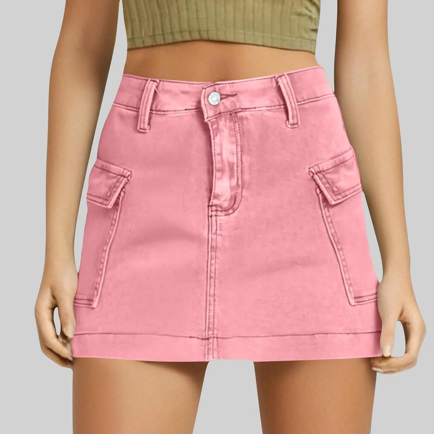 Women's Low Waist Button Bodycon Mini Cargo Denim Skirt with Pocket 2025 Summer Trendy Stretchy Short Pencil Skirts