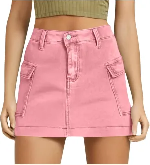 Women's Low Waist Button Bodycon Mini Cargo Denim Skirt with Pocket 2025 Summer Trendy Stretchy Short Pencil Skirts