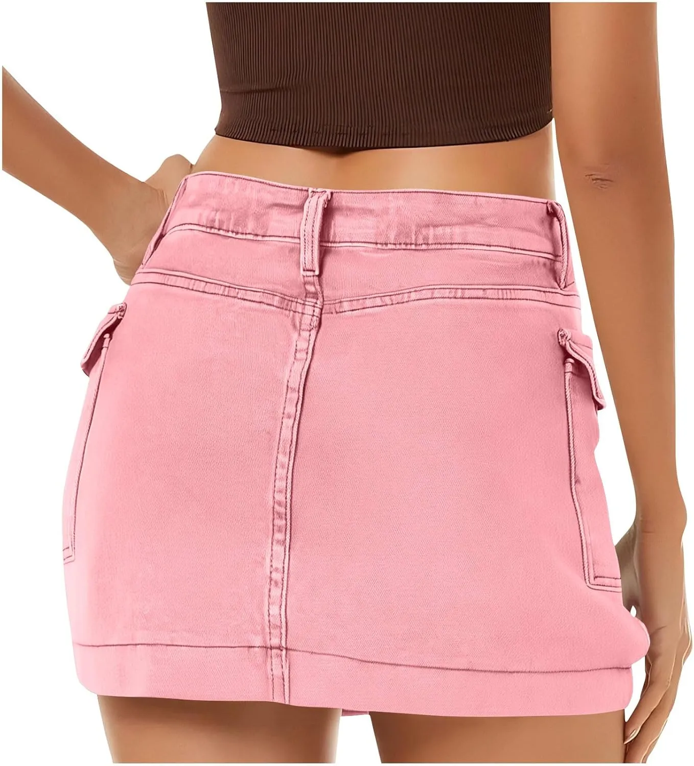 Women's Low Waist Button Bodycon Mini Cargo Denim Skirt with Pocket 2025 Summer Trendy Stretchy Short Pencil Skirts