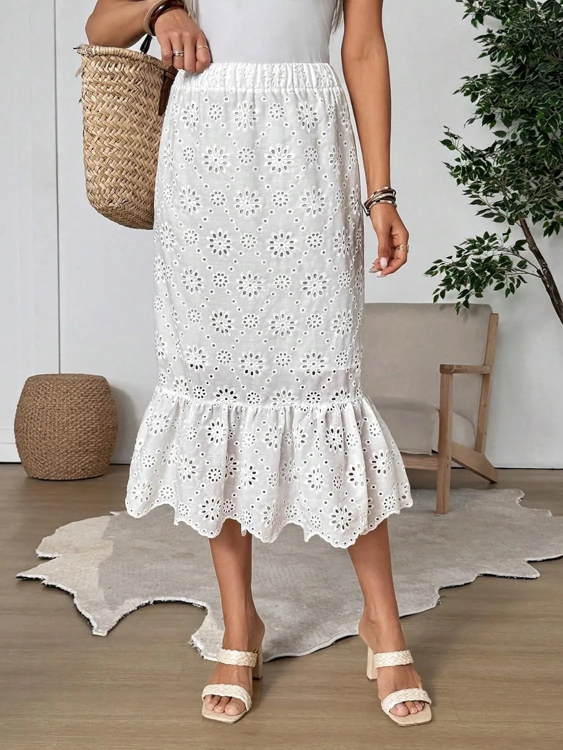 Women's Maxi Skirt Summer Midi Plain Solid A-Line Skirt